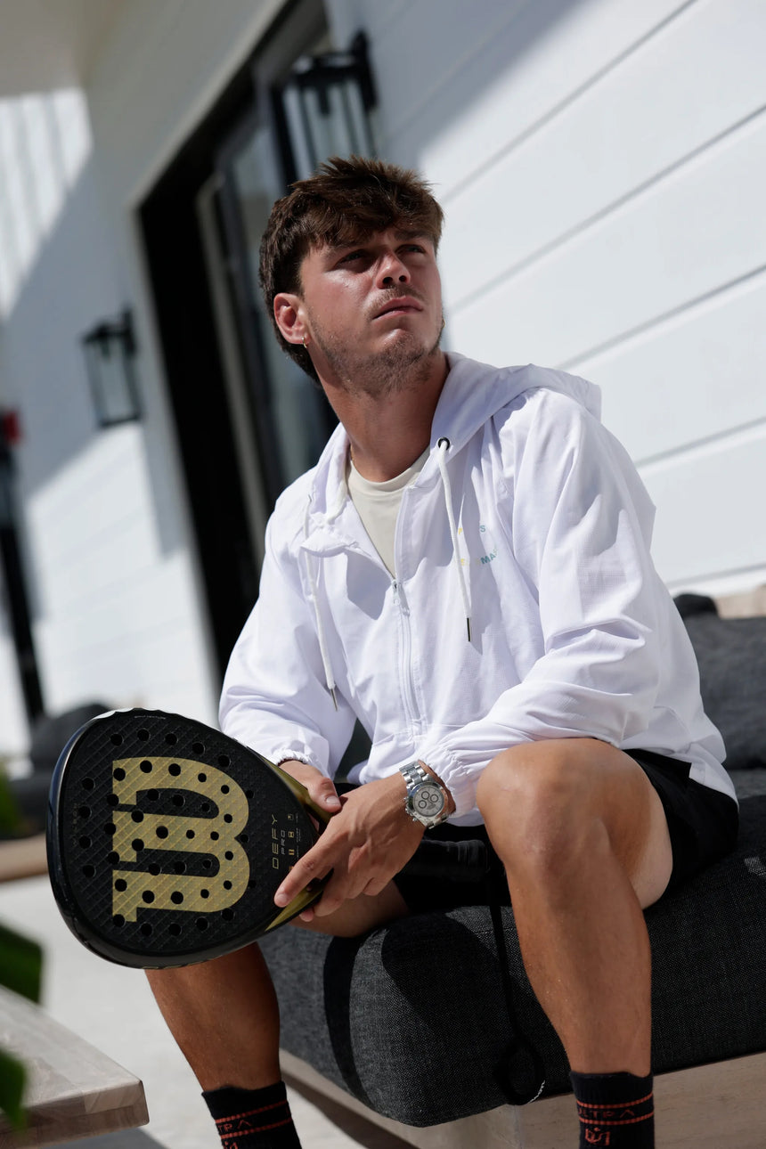 Men’s Padel Windbreaker – Classic White Elegance by Padel Smash