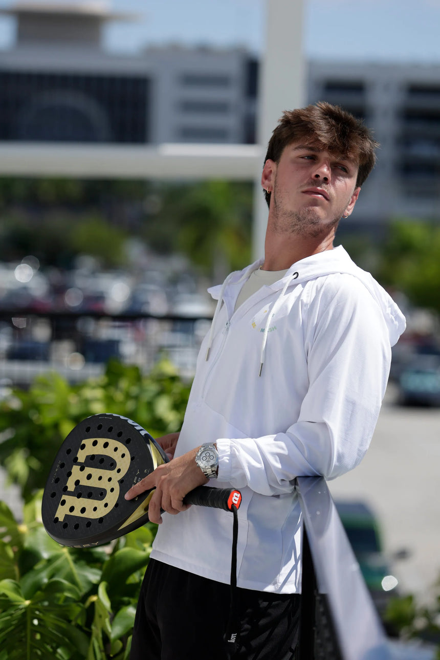 Men’s Padel Windbreaker – Classic White Elegance by Padel Smash