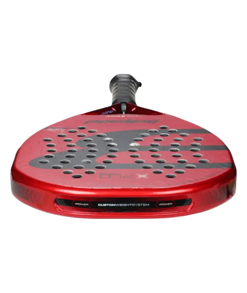 A image of bullpadel padel racket xplo comfort 2025 with a view from the top down of the racket.