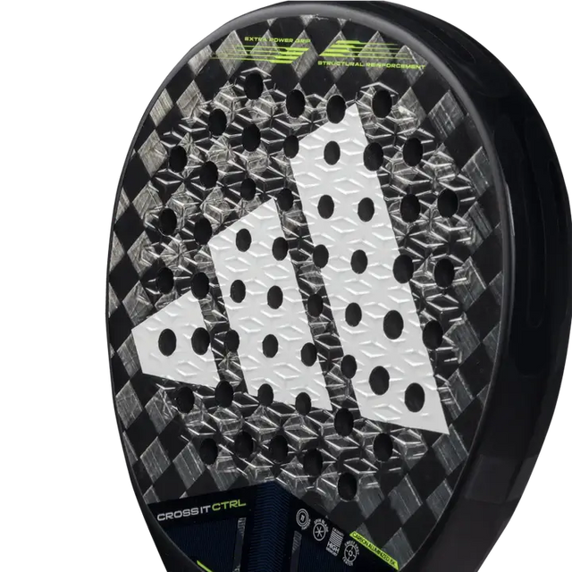 A image of adidas cross it ctrl 3.4 2025 padel racket with a zoomed in view of the right side. 