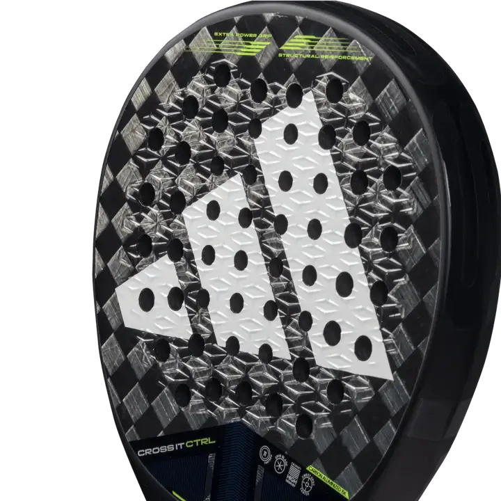 A image of adidas cross it ctrl 3.4 2025 padel racket with a zoomed in view of the right side. 