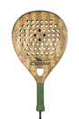 The Cork Padel Supreme Control III is ideal for defensive advanced players, featuring a cork surface with circular perforations and a distinctive green handle.