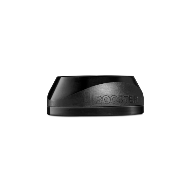 A black VOLT BOOSTER seat by Volt features a sleek, modern design on a white background, with BOOSTER embossed on the side, echoing the style and functionality of a Supercharger Smash Cap.